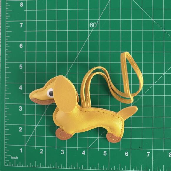 Dachshund Bag Charm Keychain Faux Leather Dog Mom Y2K Cottagecore Yellow - Picture 5 of 7